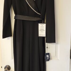 Adrianna Papell Black Long Sleeve Dress with Pearl Detail